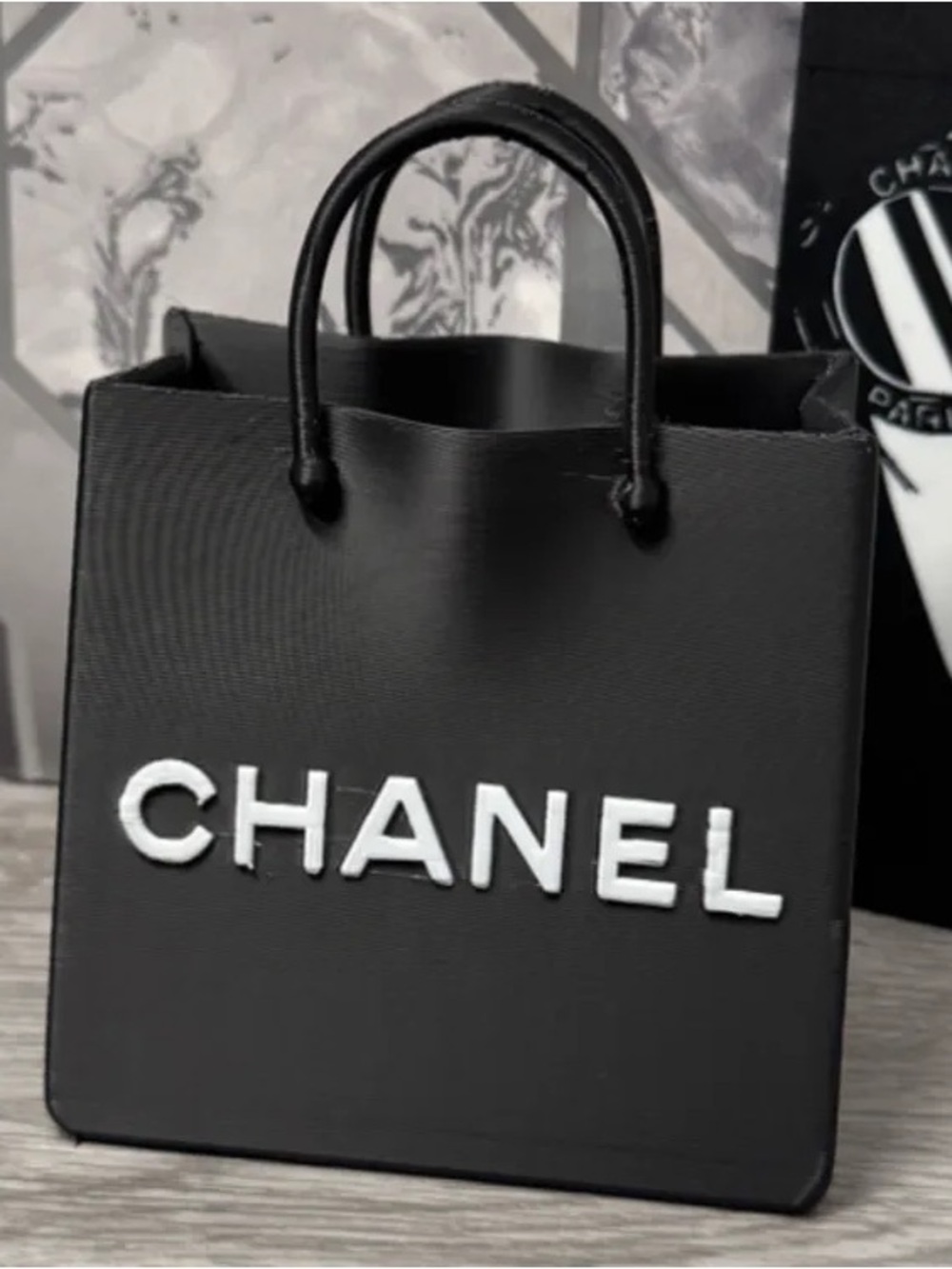 Handcrafted 3d Black & Metallic Bronze Chanel Logo Quilted Bag Decor Holder